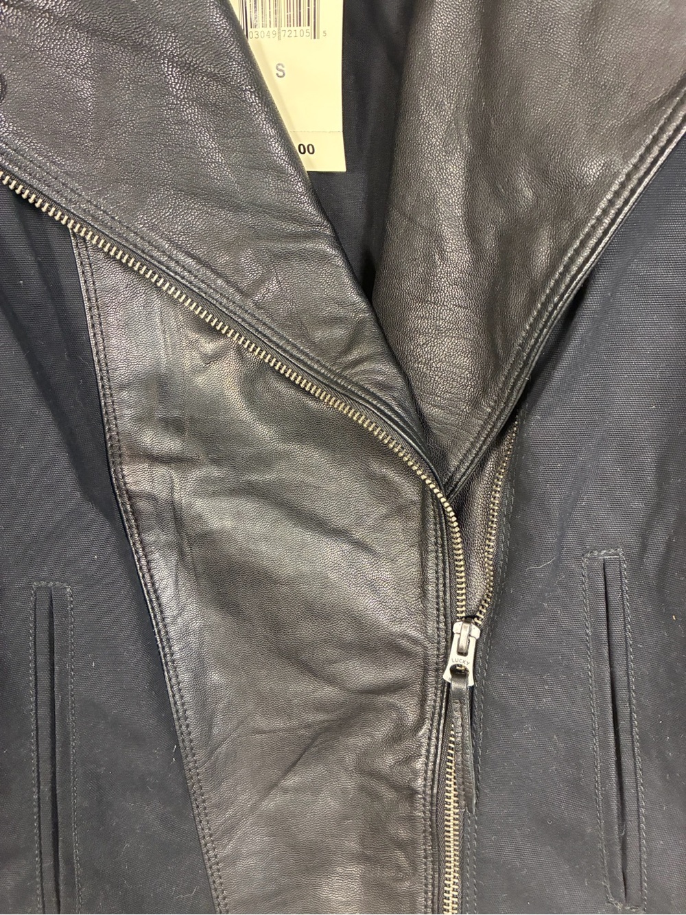 Lucky Brand Goat Leather Trim Moto Zip Up Jacket - Picture 7 of 13